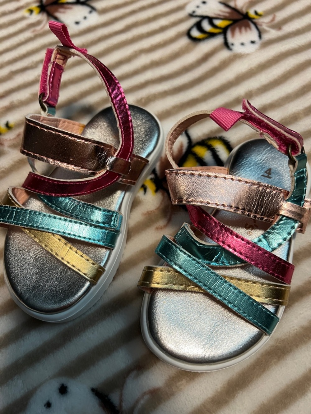 Toddler Girl Metallic Multi-Color Strappy Sandals - Pink, Teal & Gold